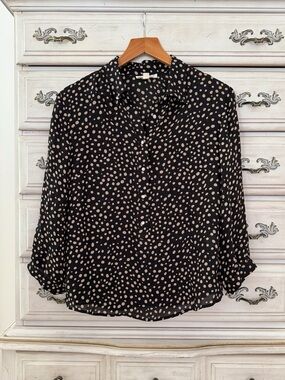 Emerson Fry Black Silk Polka Dot Blouse Top